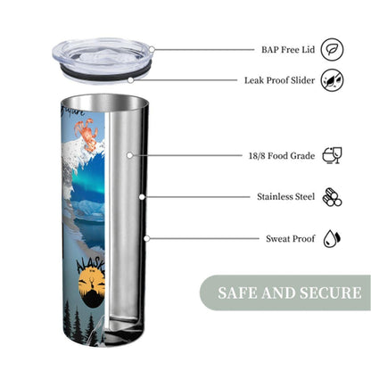 ColorFlow | Alaska Northern Lights 20oz Skinny Stainless Steel Tumbler with Straw | Arctic Wilderness Adventure Cup