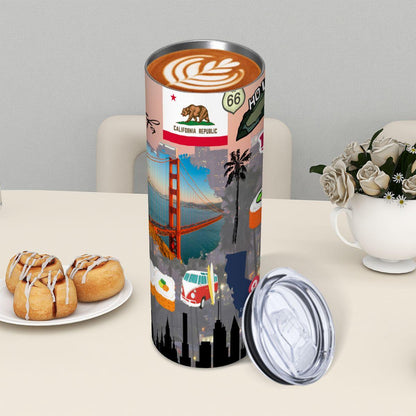 ColorFlow | California Dreamin 20oz Skinny Stainless Steel Tumbler with Straw | Golden Gate Hollywood Coast Vibes Cup