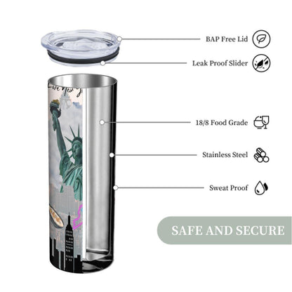 ColorFlow | New York City Icons 20oz Skinny Stainless Steel Tumbler with Straw | Statue of Liberty NYC Skyline Cup