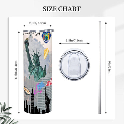 ColorFlow | New York City Icons 20oz Skinny Stainless Steel Tumbler with Straw | Statue of Liberty NYC Skyline Cup