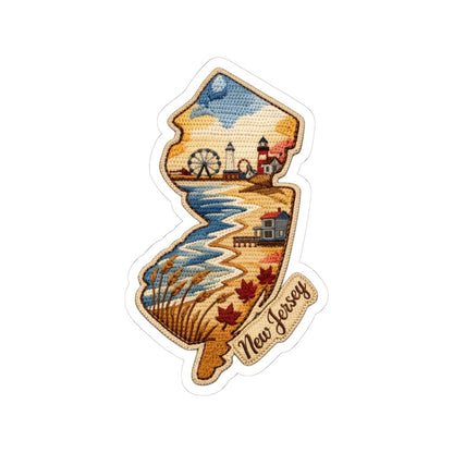 ColorFlow | New Jersey Coastal Story Vinyl Sticker | Boardwalk Lighthouse Shoreline Art Design