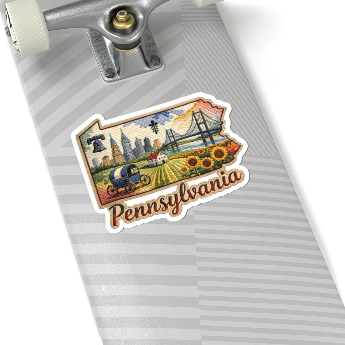 ColorFlow | Pennsylvania Keystone Legacy Vinyl Sticker | Historic Bridges City Skyline and Rural Fields Art