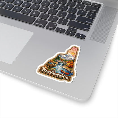 ColorFlow | New Hampshire Mountain Passage Vinyl Sticker | Covered Bridge River Moose and Alpine Autumn Art
