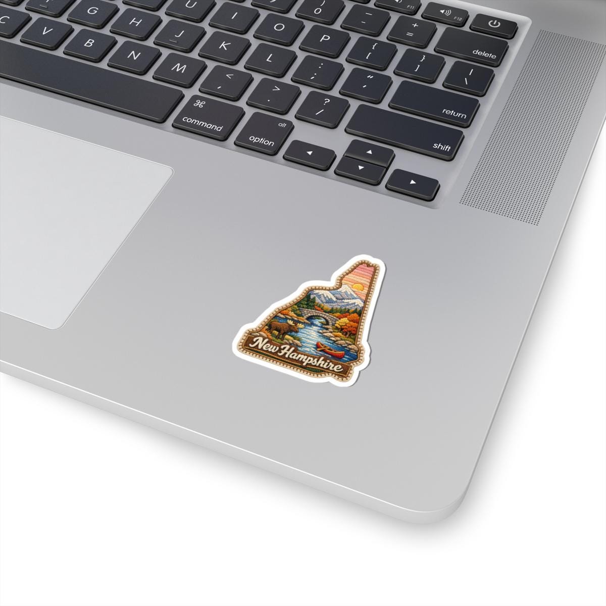 ColorFlow | New Hampshire Mountain Passage Vinyl Sticker | Covered Bridge River Moose and Alpine Autumn Art