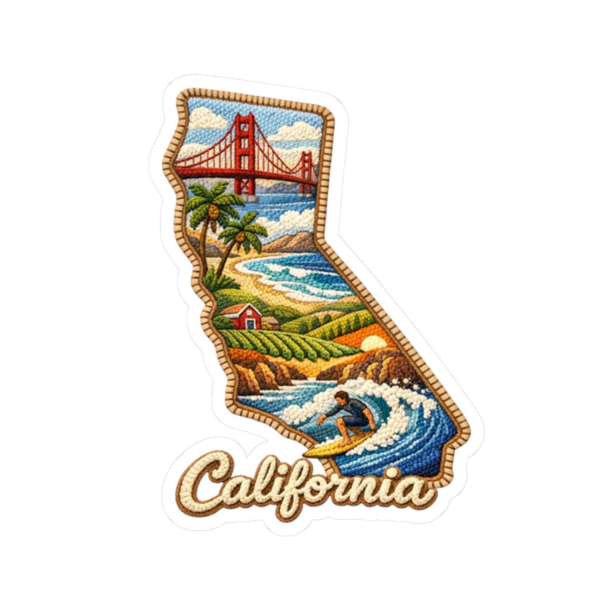 ColorFlow | California Golden Coast Vinyl Sticker | Coastal Cliffs Surf Waves and Iconic Bridge Landscape Art