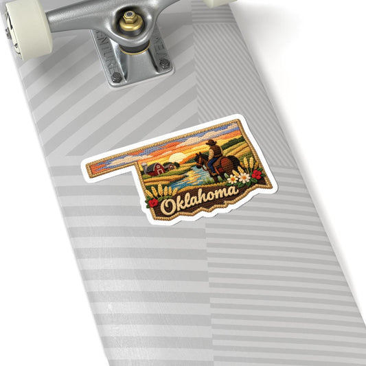 ColorFlow | Oklahoma Prairie Sunset Vinyl Sticker | Cowboy Fields River Valley and Heartland Landscape Art