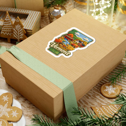 ColorFlow | Vermont Autumn Covered Bridge Vinyl Sticker | New England Hills Rustic Villages and Fall Foliage Art