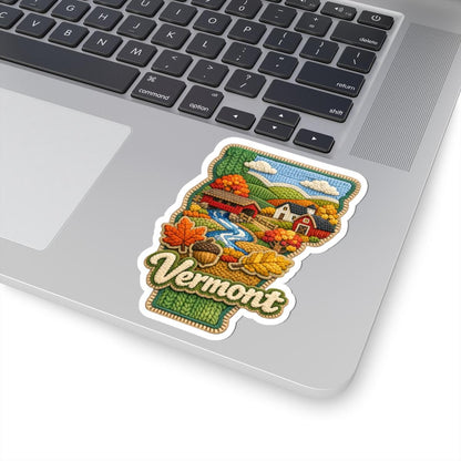 ColorFlow | Vermont Autumn Covered Bridge Vinyl Sticker | New England Hills Rustic Villages and Fall Foliage Art