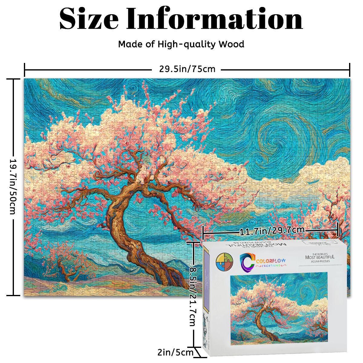 ColorFlow | Cherry Blossom Dreamscape Wooden Jigsaw Puzzle Art Inspired Mindful Puzzle Gift