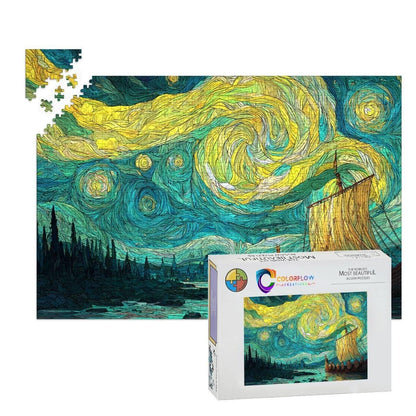 ColorFlow | Nordic Star Sail Wooden Jigsaw Puzzle Mythic Voyage Art Inspired Puzzle