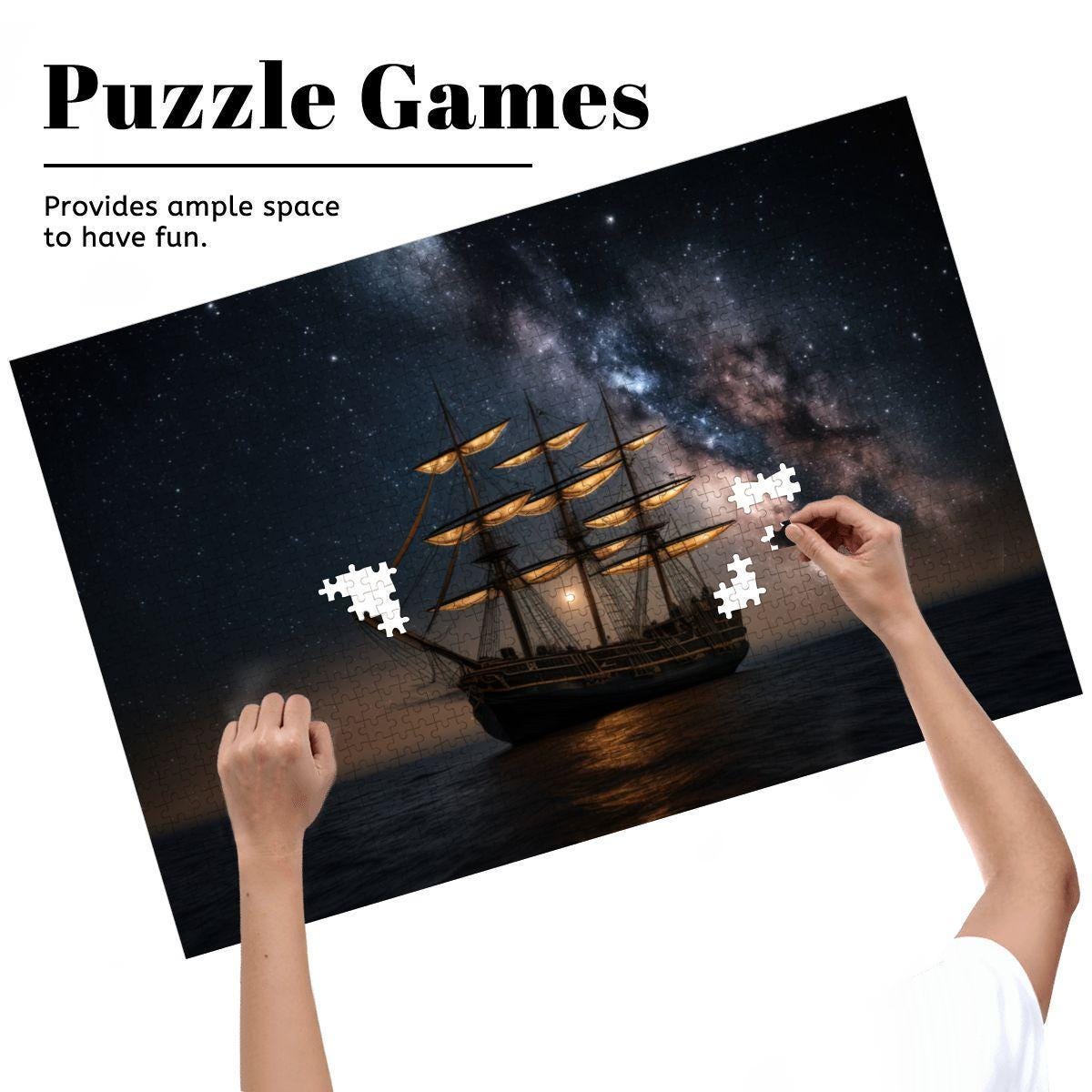 ColorFlow | Celestial Night Voyager Wooden Jigsaw Puzzle Star Filled Sky Nautical Art Puzzle