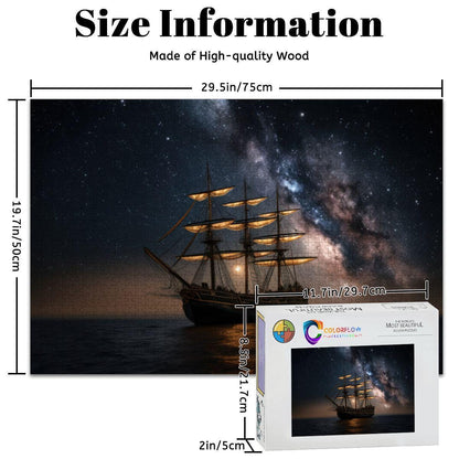 ColorFlow | Celestial Night Voyager Wooden Jigsaw Puzzle Star Filled Sky Nautical Art Puzzle