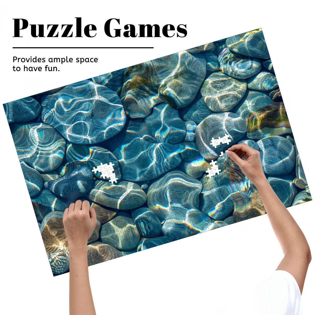 ColorFlow | Sunlit Water Stones Wooden Jigsaw Puzzle Abstract Calm Nature Art Puzzle