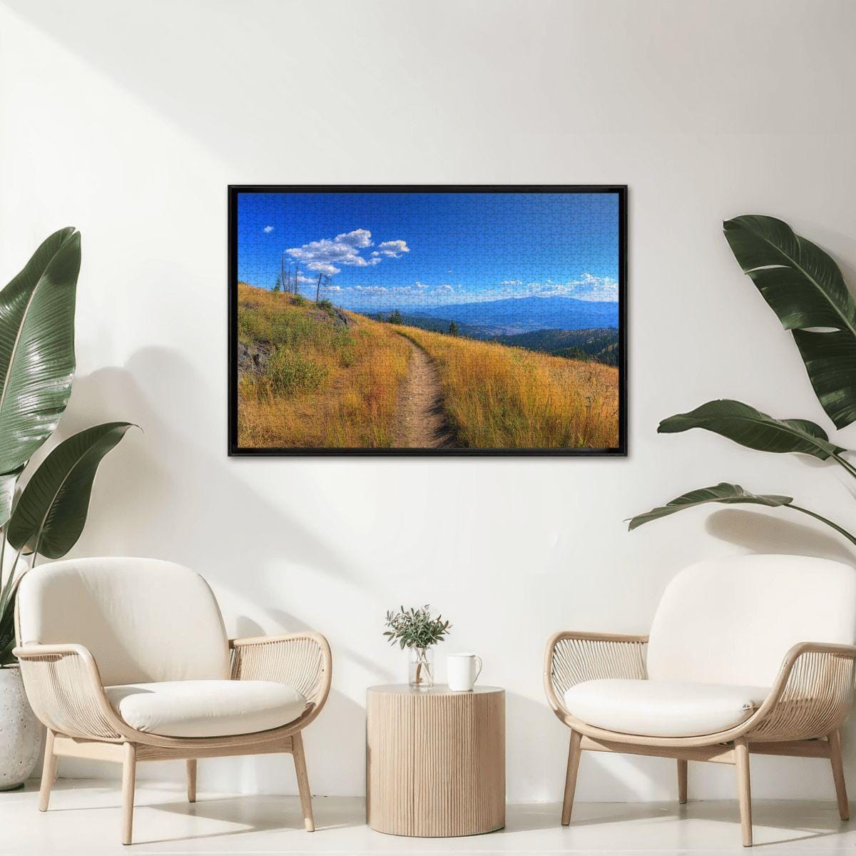 ColorFlow | Sunlit Mountain Trail Wooden Jigsaw Puzzle Peaceful Landscape Art Inspired Puzzle