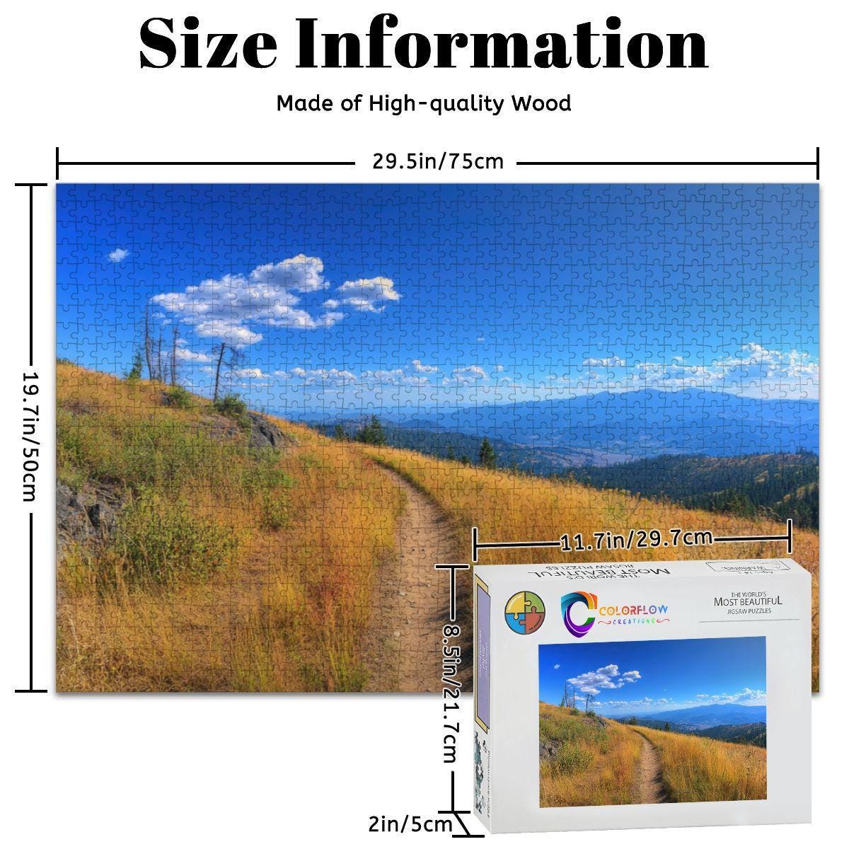ColorFlow | Sunlit Mountain Trail Wooden Jigsaw Puzzle Peaceful Landscape Art Inspired Puzzle