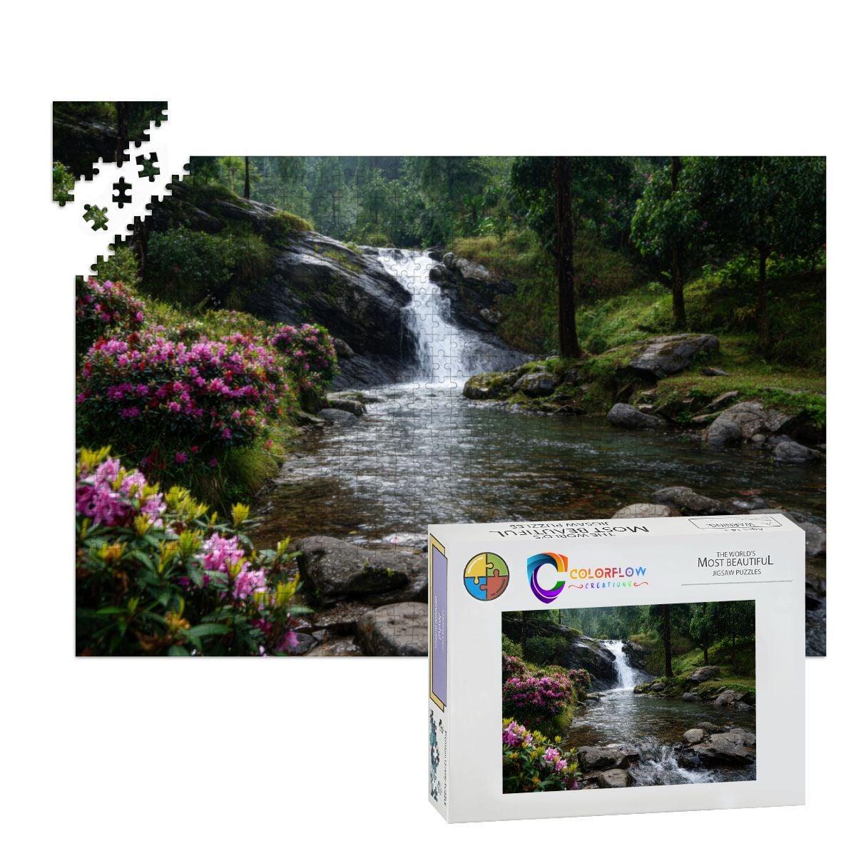 ColorFlow | Whispering Falls Garden Wooden Jigsaw Puzzle Serene Nature Escape Art Puzzle