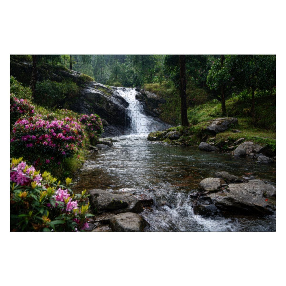 ColorFlow | Whispering Falls Garden Wooden Jigsaw Puzzle Serene Nature Escape Art Puzzle
