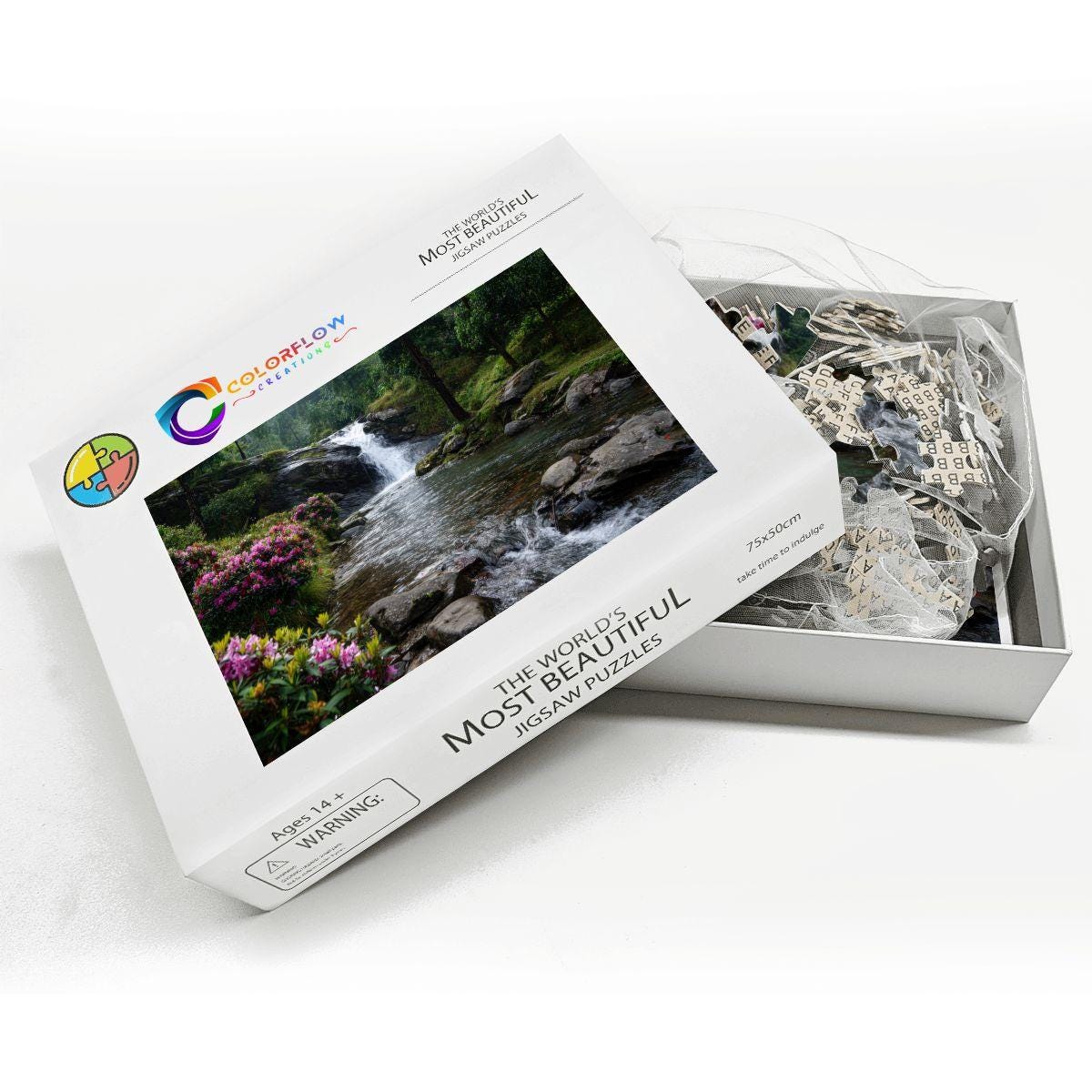ColorFlow | Whispering Falls Garden Wooden Jigsaw Puzzle Serene Nature Escape Art Puzzle