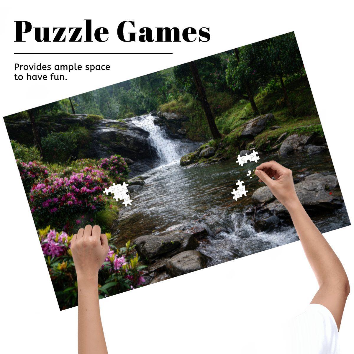 ColorFlow | Whispering Falls Garden Wooden Jigsaw Puzzle Serene Nature Escape Art Puzzle