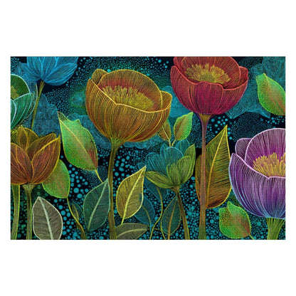 ColorFlow | Midnight Floral Radiance Wooden Jigsaw Puzzle Modern Botanical Art Puzzle