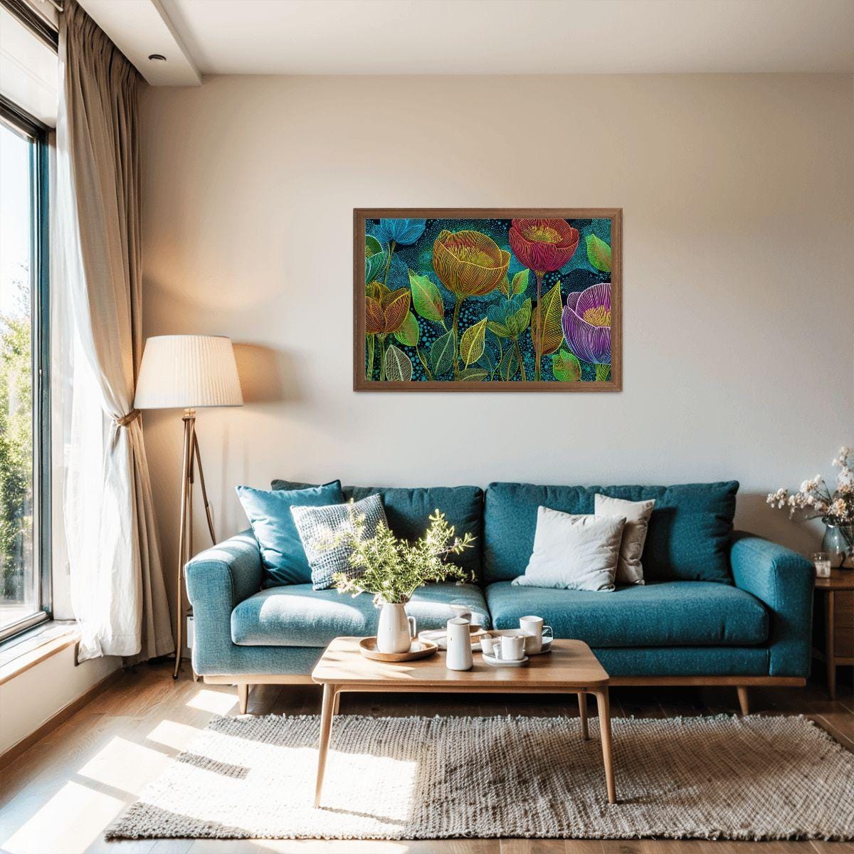 ColorFlow | Midnight Floral Radiance Wooden Jigsaw Puzzle Modern Botanical Art Puzzle