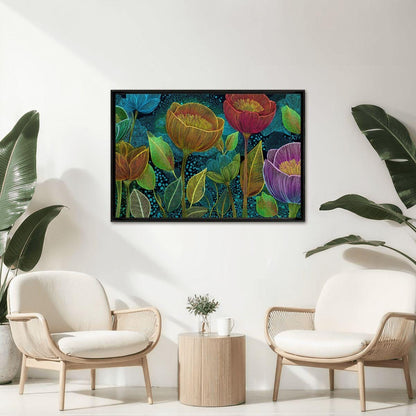ColorFlow | Midnight Floral Radiance Wooden Jigsaw Puzzle Modern Botanical Art Puzzle