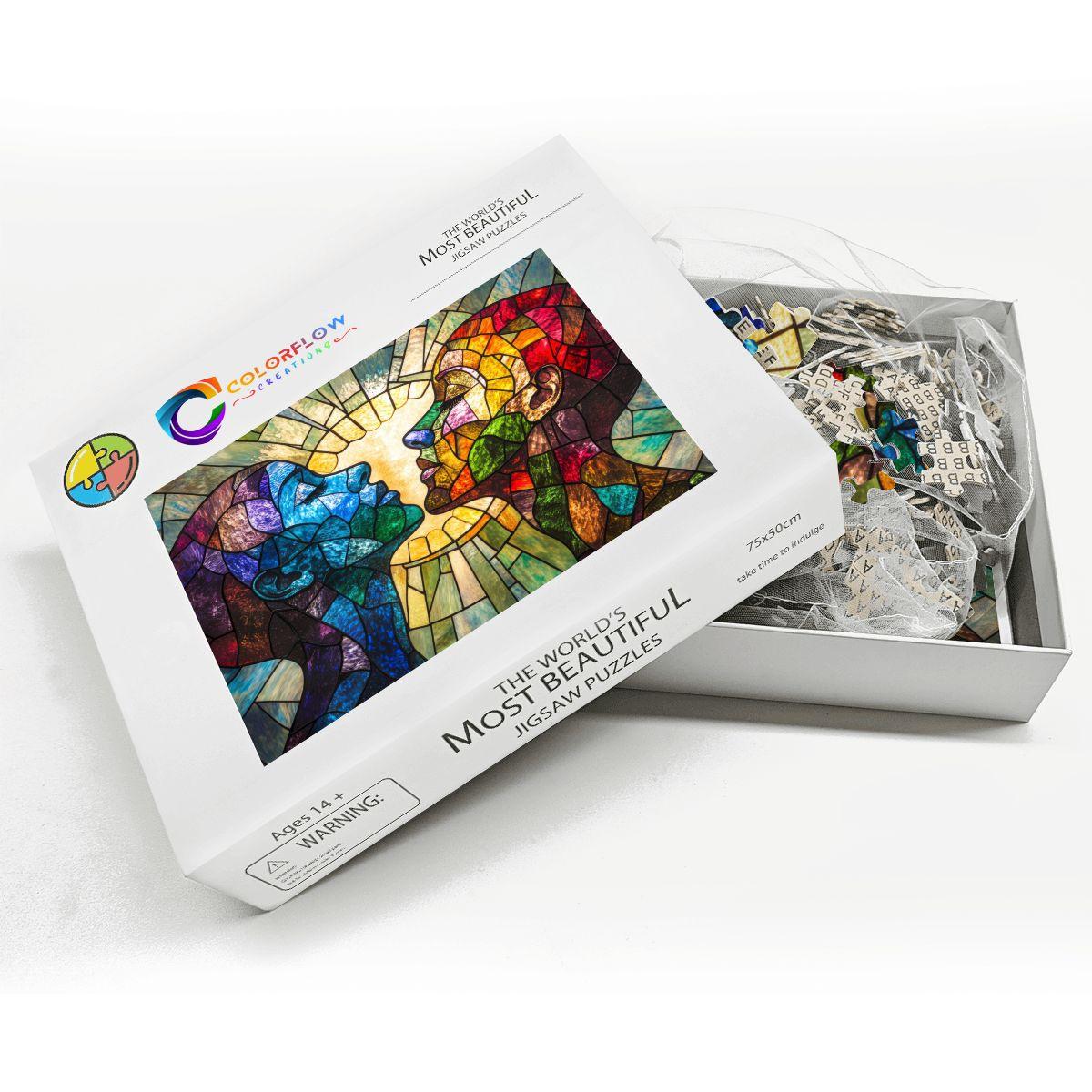ColorFlow | Stained Glass Connection Wooden Jigsaw Puzzle Human Spirit Art Inspired Puzzle
