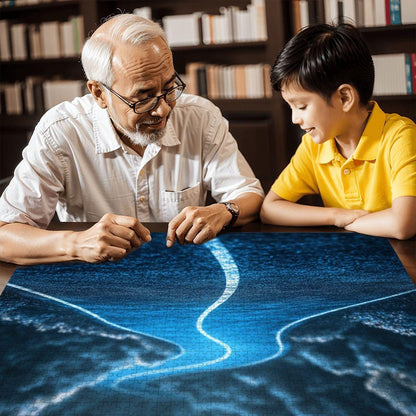 ColorFlow | Blue Path Into the Unknown Wooden Jigsaw Puzzle Surreal Journey Art Puzzle