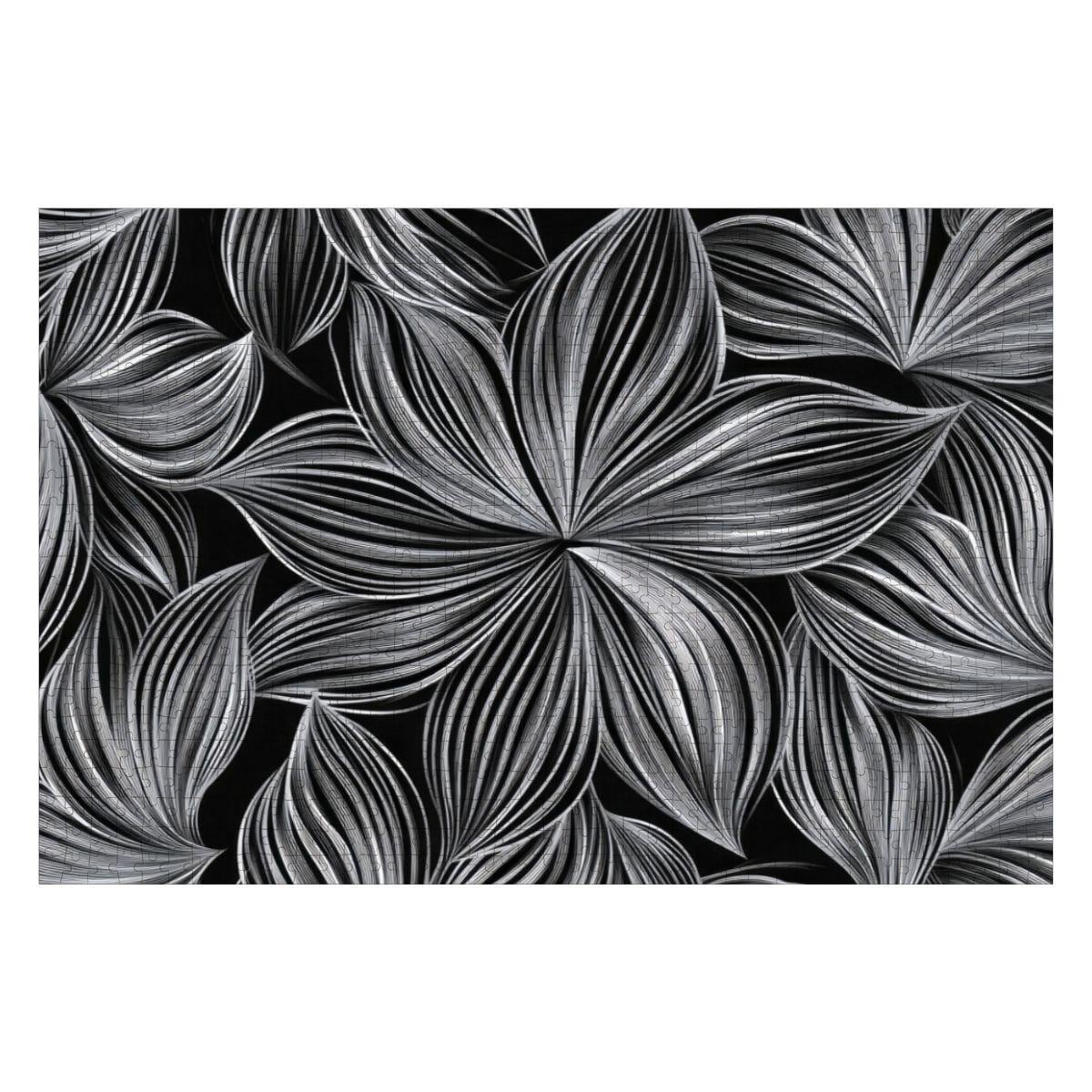ColorFlow | Monochrome Petal Harmony Wooden Jigsaw Puzzle Minimal Floral Line Art Puzzle
