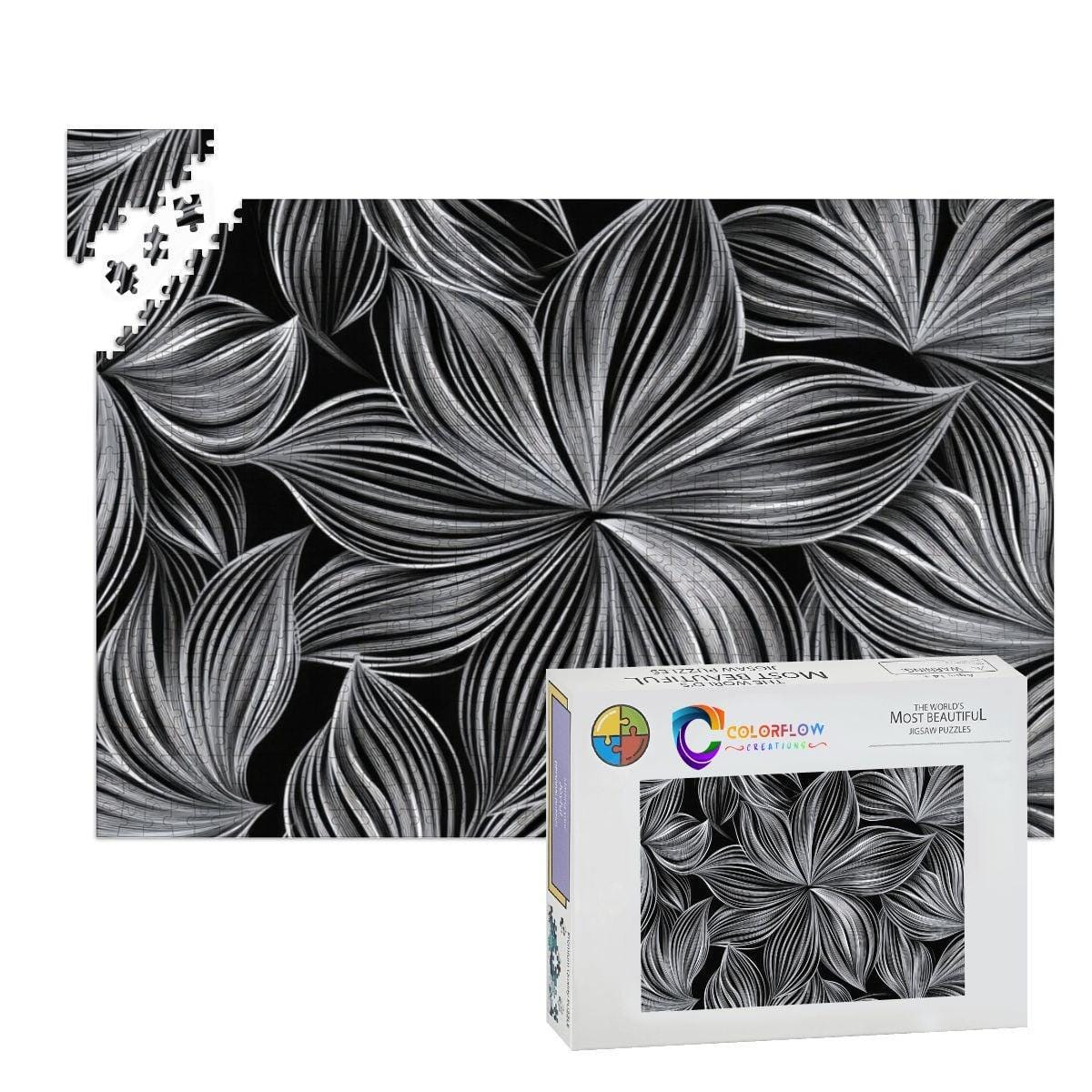 ColorFlow | Monochrome Petal Harmony Wooden Jigsaw Puzzle Minimal Floral Line Art Puzzle