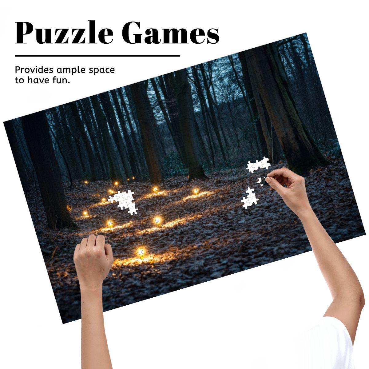 ColorFlow | Enchanted Lantern Forest Wooden Jigsaw Puzzle Mystical Woodland Light Art Puzzle