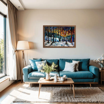 ColorFlow | Stained Glass Winter Grove Wooden Jigsaw Puzzle Luminous Forest Art Inspired Puzzle