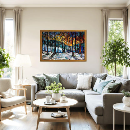 ColorFlow | Stained Glass Winter Grove Wooden Jigsaw Puzzle Luminous Forest Art Inspired Puzzle