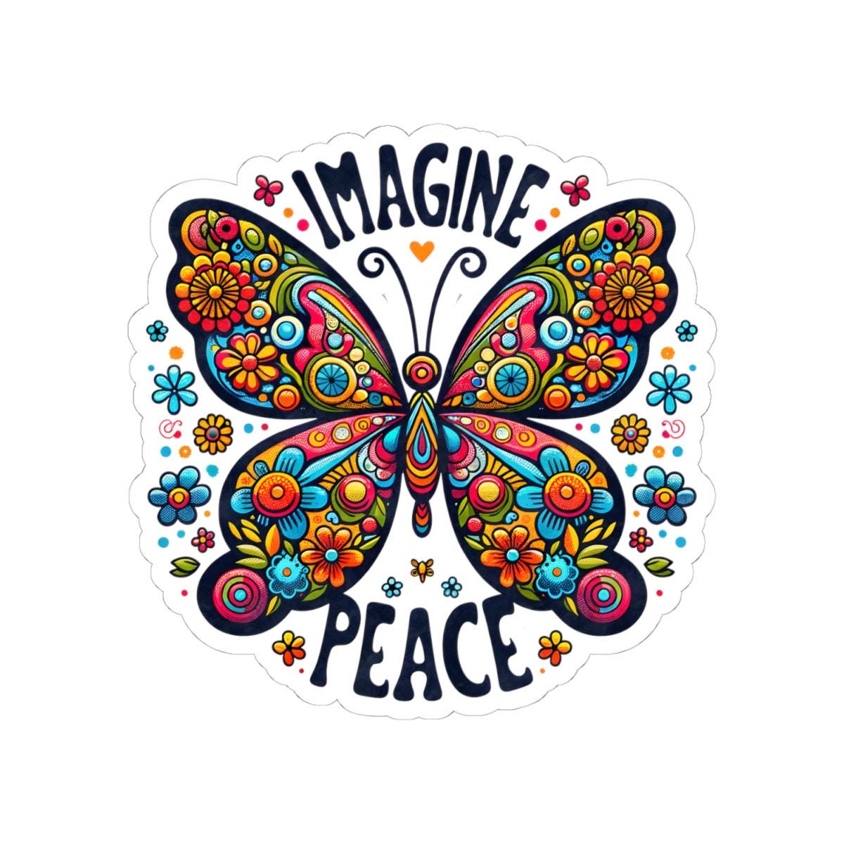 ColorFlow | Imagine Peace Colorful Butterfly Floral Retro Boho Art Vinyl Sticker
