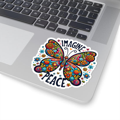 ColorFlow | Imagine Peace Colorful Butterfly Floral Retro Boho Art Vinyl Sticker