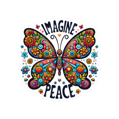 ColorFlow | Imagine Peace Colorful Butterfly Floral Retro Boho Art Vinyl Sticker