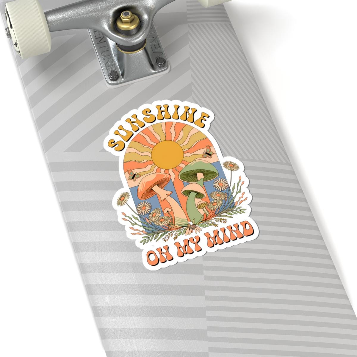 ColorFlow | Sunshine On My Mind Retro Mushroom Sun Floral Boho Nature Art Vinyl Sticker