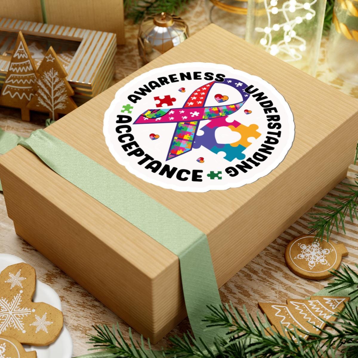 ColorFlow | Awareness Understanding Acceptance Vinyl Sticker | Autism Ribbon Puzzle Circle Unity Design