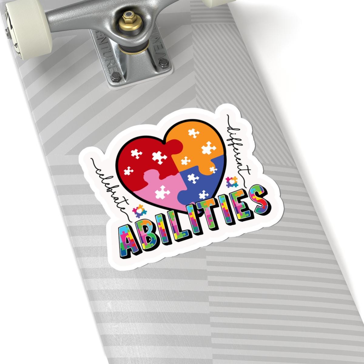 ColorFlow | Celebrate Different Vinyl Sticker | Heart Puzzle Autism Acceptance Message Design