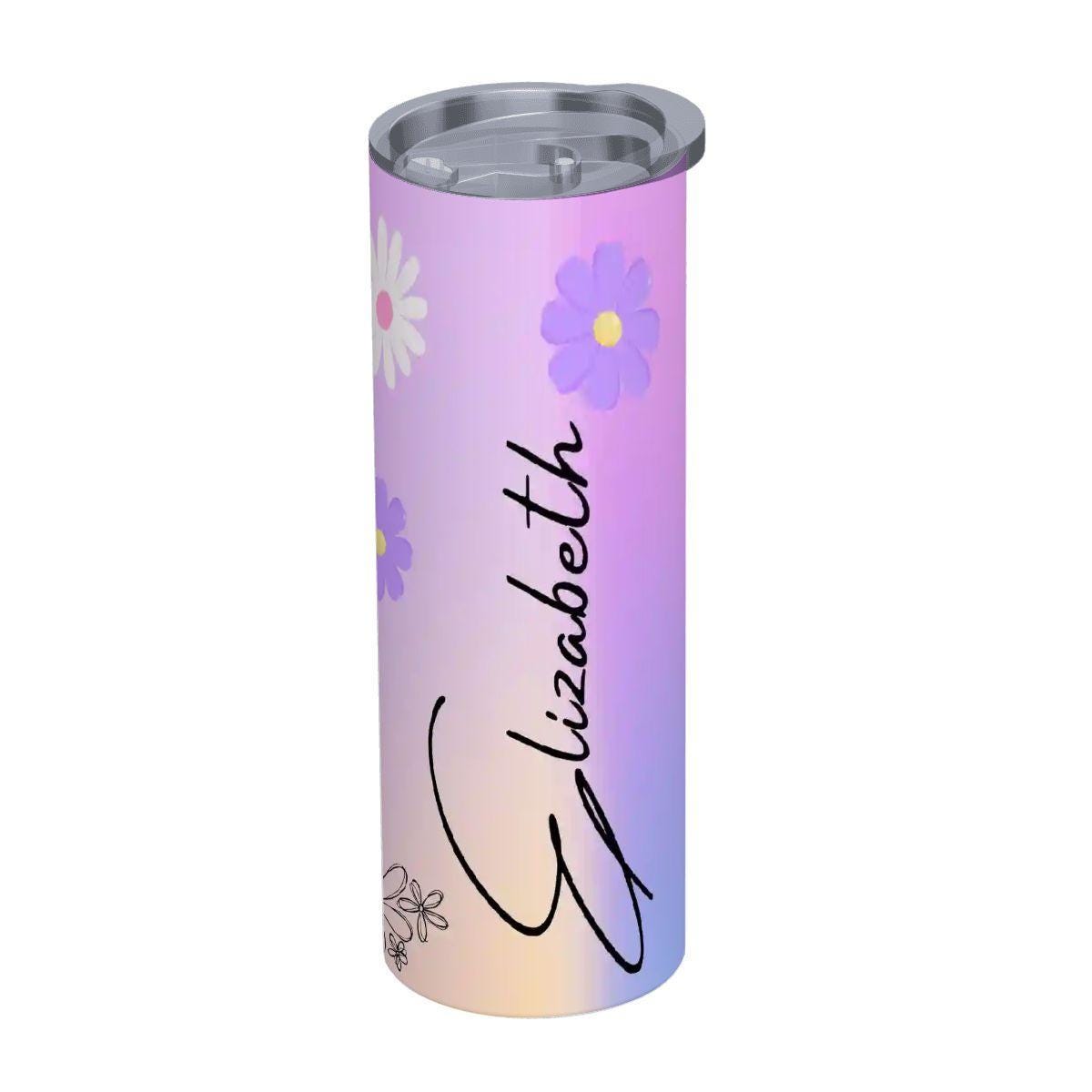ColorFlow | Enchanted Lavender Daisy Personalized 20oz Skinny Stainless Steel Tumbler With Straw Custom Floral Name Gift