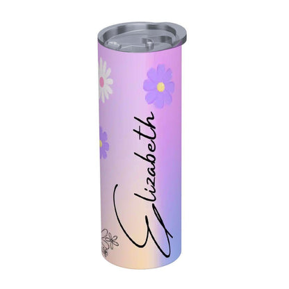 ColorFlow | Enchanted Lavender Daisy Personalized 20oz Skinny Stainless Steel Tumbler With Straw Custom Floral Name Gift