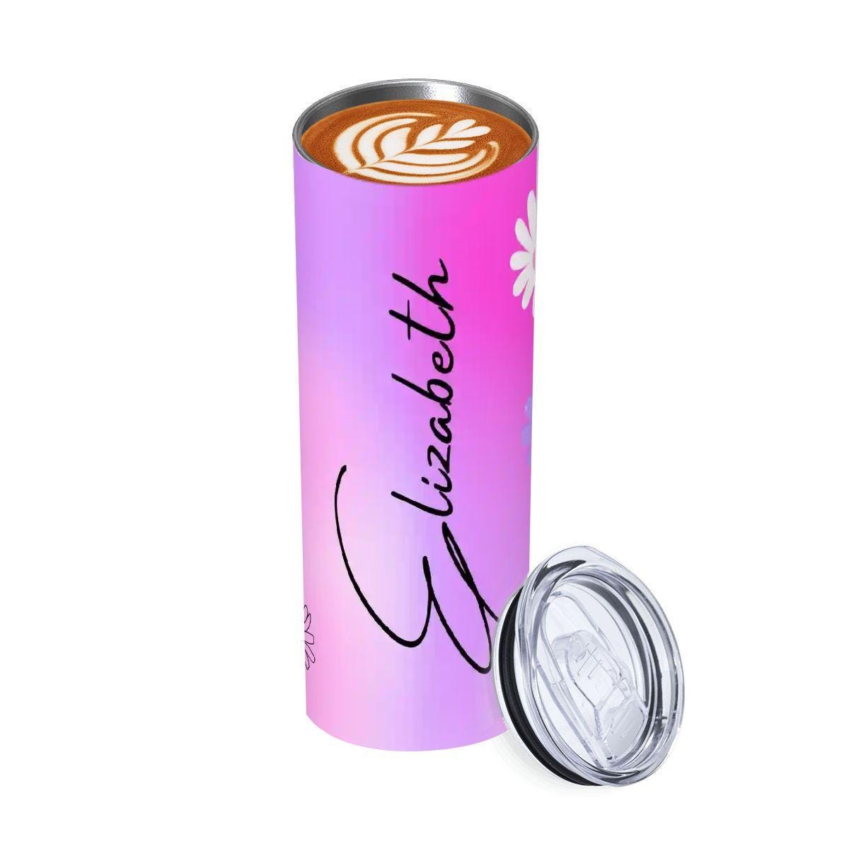 ColorFlow | Blush Sunset Daisy Custom Name 20oz Skinny Stainless Steel Tumbler With Straw Personalized Floral Gift For Her