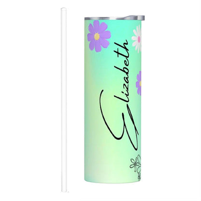 ColorFlow | Fresh Mint Meadow Daisy Personalized 20oz Skinny Stainless Steel Tumbler With Straw Custom Floral Name Gift