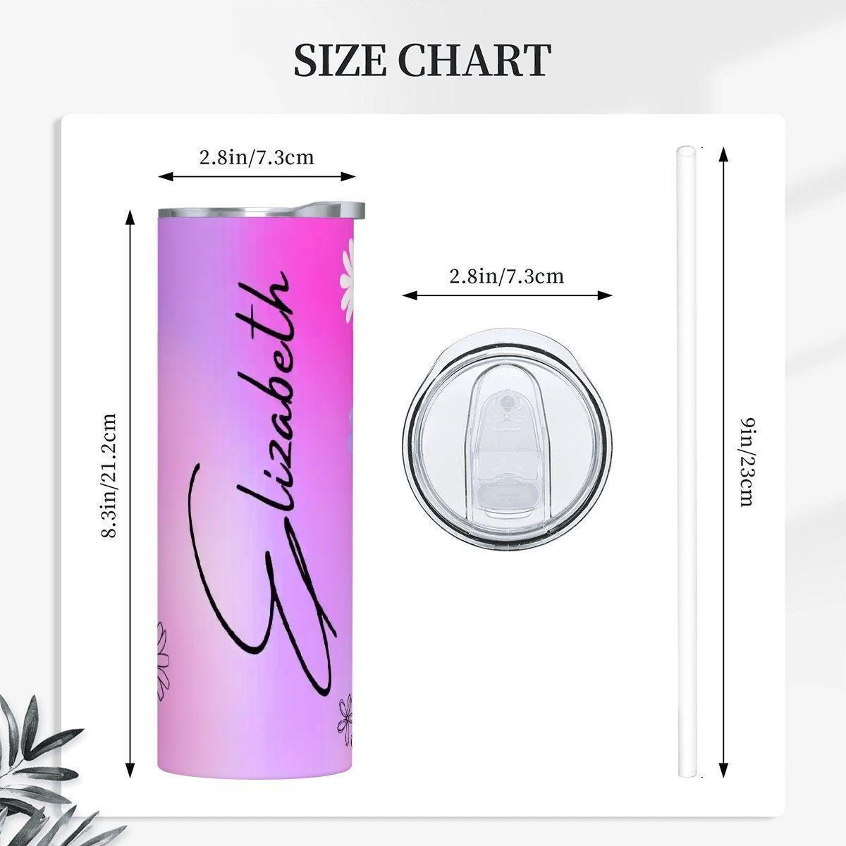 ColorFlow | Blush Sunset Daisy Custom Name 20oz Skinny Stainless Steel Tumbler With Straw Personalized Floral Gift For Her