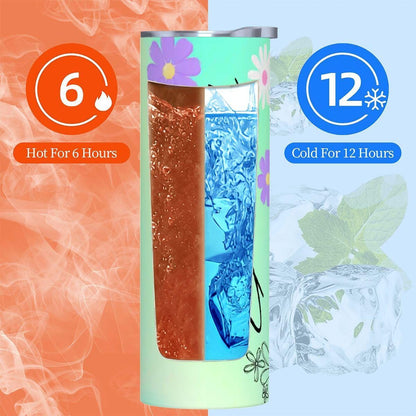 ColorFlow | Fresh Mint Meadow Daisy Personalized 20oz Skinny Stainless Steel Tumbler With Straw Custom Floral Name Gift