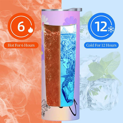 ColorFlow | Enchanted Lavender Daisy Personalized 20oz Skinny Stainless Steel Tumbler With Straw Custom Floral Name Gift