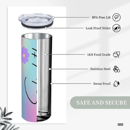 ColorFlow | Dreamy Pastel Rainbow Daisy 20oz Skinny Stainless Steel Tumbler With Straw Personalized Custom Name Floral Gift
