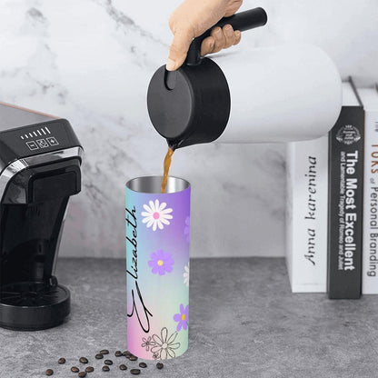 ColorFlow | Dreamy Pastel Rainbow Daisy 20oz Skinny Stainless Steel Tumbler With Straw Personalized Custom Name Floral Gift