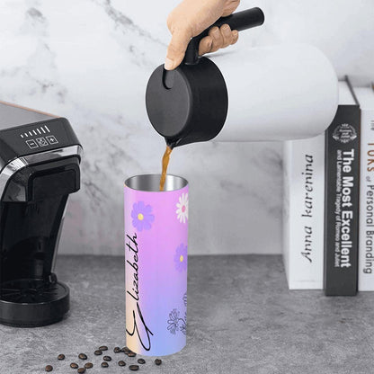 ColorFlow | Enchanted Lavender Daisy Personalized 20oz Skinny Stainless Steel Tumbler With Straw Custom Floral Name Gift