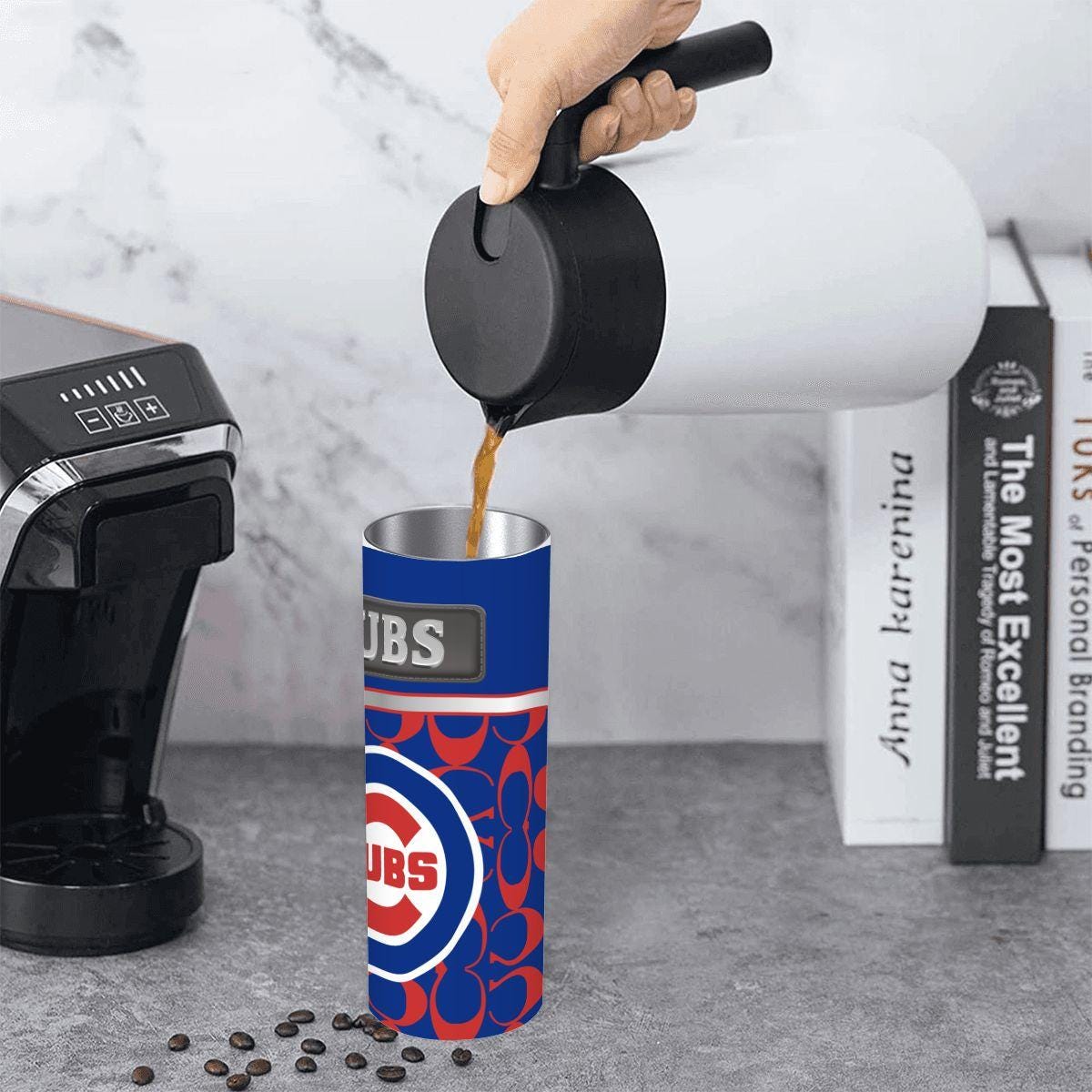 ColorFlow | Chicago Cubs Inspired Fashion 20oz Skinny Stainless Steel Tumbler With Straw Iconic Baseball Fan Drinkware
